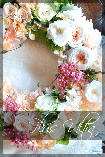 プリザ プリザーブドフラワー ウェディングブーケ ウェルカムリース 新築祝い 贈呈花 淡いオレンジ オールドローズ 上品 大人