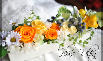 プリザ　プリザーブドフラワー　玄関　横長　 豪華 黄色オレンジ　可愛い