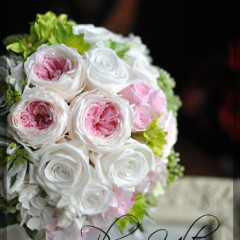 プリザ　プリザーブドフラワー　ウェディングブーケ　 豪華 　ラウンドブーケ　白　ピンク