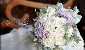 プリザ　プリザーブドフラワー　ウェディングブーケ　 豪華 　ラウンドブーケ　白　薄紫　シック