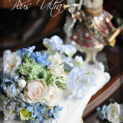 造花　海外ウェディング　 ブーケ　白　ブルー