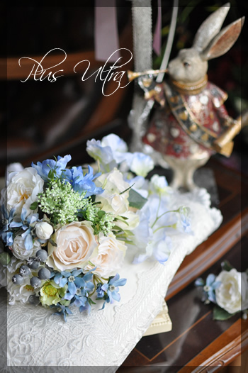 造花　海外ウェディング　 ブーケ　白　ブルー