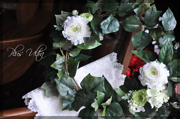 造花　リース　白グリーン　玄関　大きな