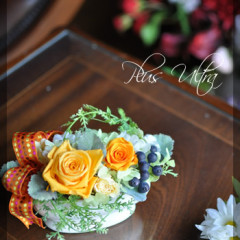 プリザ　プリザーブドフラワー　玄関　横長　 豪華 黄色オレンジ　可愛い