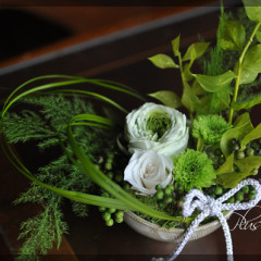 プリザ　プリザーブドフラワー　プレゼント　敬老の日　男性　和　モダン　白グリーン