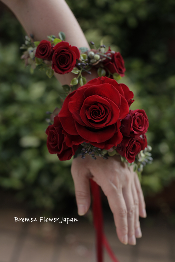 プリザ プリザーブドフラワー 造花 リストブーケ リストレット 赤