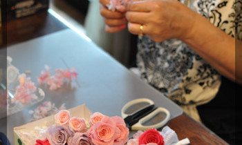 プリザ　プリザーブドフラワー　ウェディングブーケ　ハートバックブーケ　ピンク