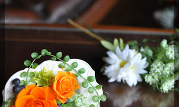 プリザ　プリザーブドフラワー　造花　フラワーアレンジ　オレンジ　手づくり