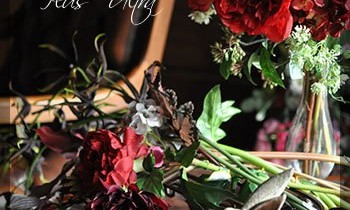 造花　レッスン　フラワーアレンジ　豪華　ダーク　赤　アイアン　大型　横長