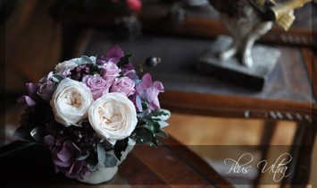 プリザ　プリザーブドフラワー　レッスン　フラワーアレンジ　豪華　横長　アンティーク　シック