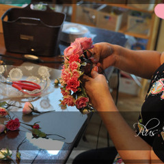 造花　花冠　薔薇　ピンク　ウェディング