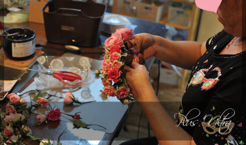 造花　花冠　薔薇　ピンク　ウェディング