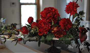 造花　レッスン　フラワーアレンジ　豪華　ダーク　赤　アイアン　大型　横長