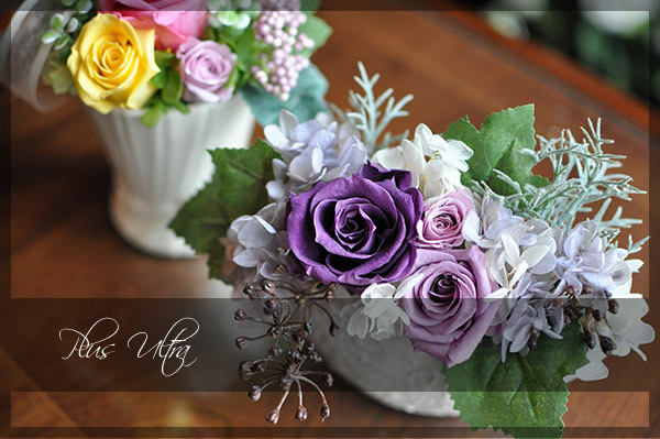 プリザ　プリザーブドフラワー　レッスン　フラワーアレンジ　豪華　横長　アンティーク　シック