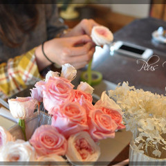 プリザ　プリザーブドフラワー　ウェディングブーケ　ラウンドブーケ　ピンク　オールドローズ　上品　大人　