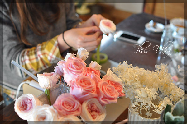 プリザ　プリザーブドフラワー　ウェディングブーケ　ラウンドブーケ　ピンク　オールドローズ　上品　大人　