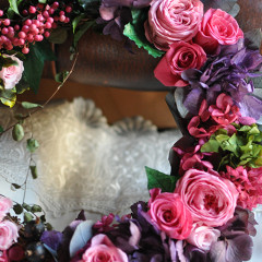 プリザーブドフラワー　プレゼント　豪華　可愛い　手づくり　パール　リース　大人ピンク　おしゃれ 　結婚祝い　新築祝い