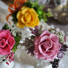 プリザーブドフラワー　小さいアレンジ　プチ　シック　大人ピンク　紫　オールドローズ　上品　　おしゃれ　母の日