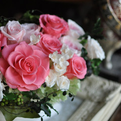 プリザーブドフラワー　豪華　シック　大人ピンク　上品　　おしゃれ　アンティーク　母の日　横長　結婚祝い　新築祝い　退職祝い