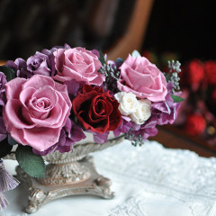 プリザーブドフラワー　豪華　シック　大人ピンク　上品　　おしゃれ　アンティーク　母の日　横長　結婚祝い　新築祝い　退職祝い