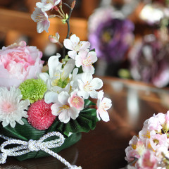 プリザーブドフラワー　造花　レッスン　ひな祭り　雛飾り　桃　菊