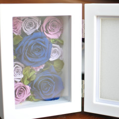 プリザーブドフラワー　結婚　プレゼント 豪華 上品 おしゃれ　かっこいい　フォトフレーム　ブルー　大人　渋い