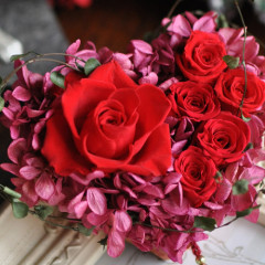 プリザーブドフラワー　造花　レッスン　ハート　バレンタイン　赤　可愛い