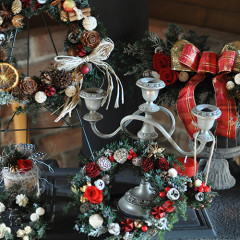 プリザーブドフラワー　造花　レッスン　クリスマスリース　ツリー　グリーン　赤