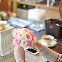 プリザ　プリザーブドフラワー　ウェディングブーケ　ラウンド　ピンク　ナチュラル　オールドローズ