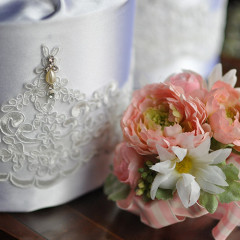 おむつケーキ　ダイパーケーキ　出産祝い　１段　造花　ミニブーケ　ピンク　女の子