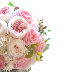 プリザ　プリザーブドフラワー　ウェディングブーケ　ラウンド　ピンク　ナチュラル　オールドローズ