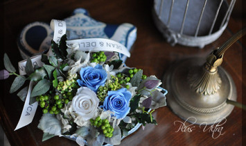 プリザ　プリザーブドフラワー　ボックスアレンジ　　ブルー　青　かっこいい　シック