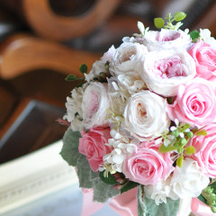 プリザ　プリザーブドフラワー　ウェディングブーケ　ラウンド　ピンク　ナチュラル　オールドローズ