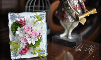 プリザ　プリザーブドフラワー　レッスン　フレーム　額アレンジ　アンティーク　おしゃれ