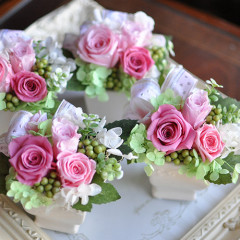 プリザ　プリザーブドフラワー　フラワーアレンジ　ミニアレンジ　プリアレンジ　プレゼント　可愛い　ピンク