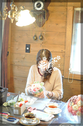 プリザ　プリザーブドフラワー　ウェディングブーケ　リストブーケ　リストレット　ピンク　オールドローズ　上品　大人　