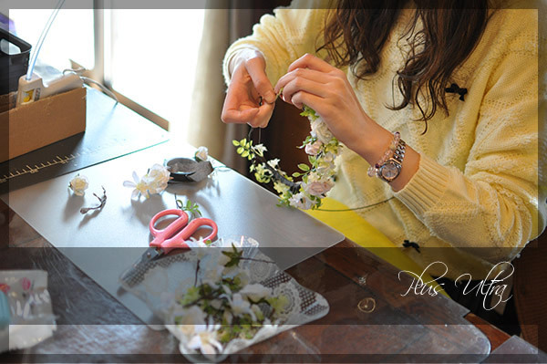 造花　花冠　薔薇　白　ウェディング