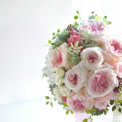 プリザ　プリザーブドフラワー　ウェディングブーケ　ラウンド　ピンク　ナチュラル　オールドローズ