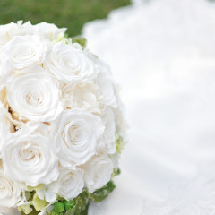 プリザ　プリザーブドフラワー　ウェディングブーケ　ラウンド　白　ナチュラル