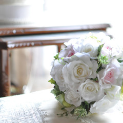 造花　ウェディングブーケ　ラウンド　白　ナチュラル