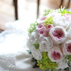 プリザ　プリザーブドフラワー　ウェディングブーケ　ラウンド　ピンク　ナチュラル　オールドローズ