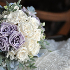 プリザ　プリザーブドフラワー　ウェディングブーケ　ラウンド　薄紫　シック