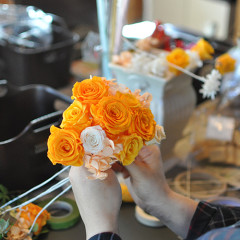 プリザ　プリザーブドフラワー　ウェディングブーケ　ラウンド　オレンジ　ナチュラル