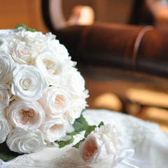 プリザ　プリザーブドフラワー　ウェディングブーケ　ラウンド　白　ナチュラル