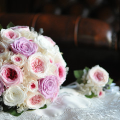 プリザ　プリザーブドフラワー　ウェディングブーケ　ラウンド　ピンク　オールドローズ