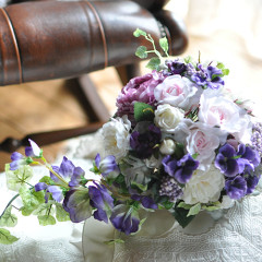 造花　ウェディングブーケ　キャスケード　紫