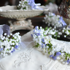 造花　ウェディングブーケ　リストレット　花冠　かすみ草　ブルー