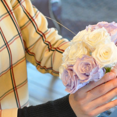 プリザ　プリザーブドフラワー　ウェディングブーケ　ラウンド　薄紫　シック