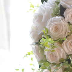 プリザ　プリザーブドフラワー　ウェディングブーケ　キャスケード　白　ナチュラル