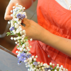 造花　ウェディングブーケ　リストレット　花冠　かすみ草　ブルー